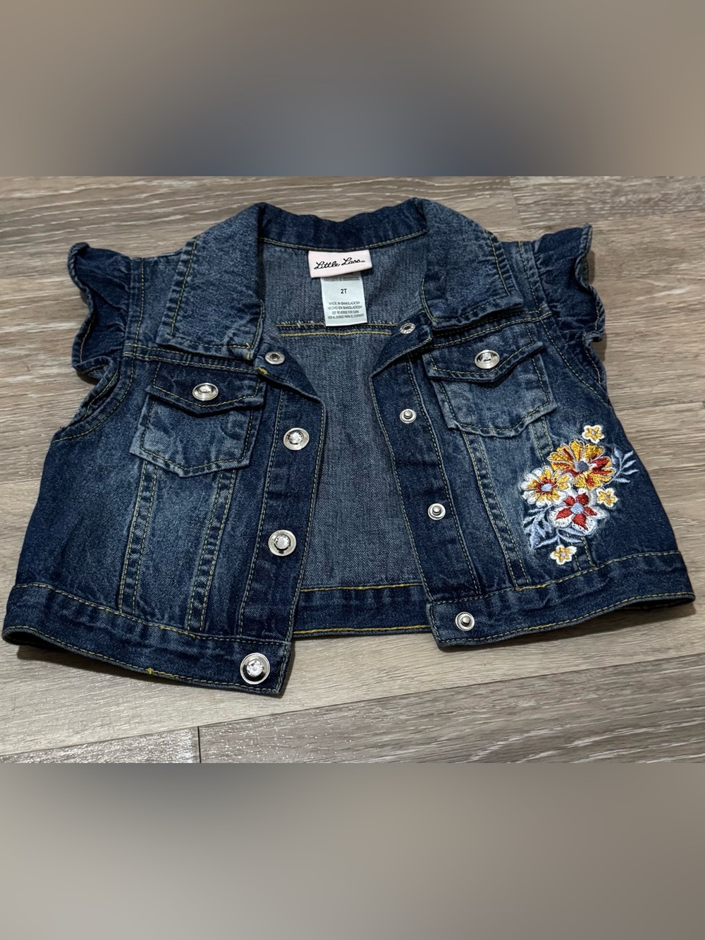 Little Lass Dark Blue Denim Jacket with Floral Accent